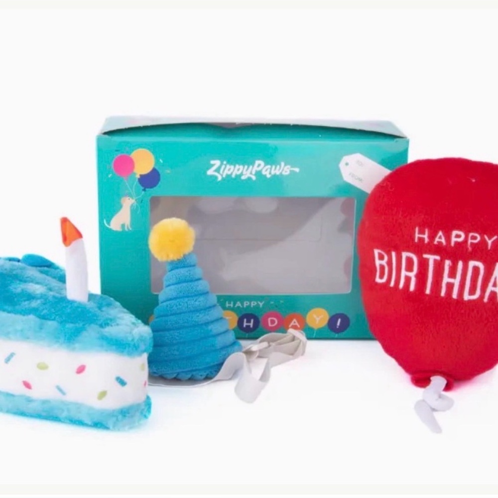 ZippyPaws Dog Blue Birthday Box NWT